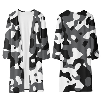 Langer leichter Schwarz Grau Weiß Camouflage Kimono Cardigan Cardigan JLR Design