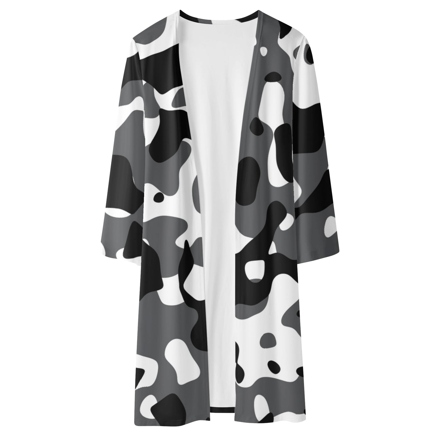 Langer leichter Schwarz Grau Weiß Camouflage Kimono Cardigan Cardigan JLR Design