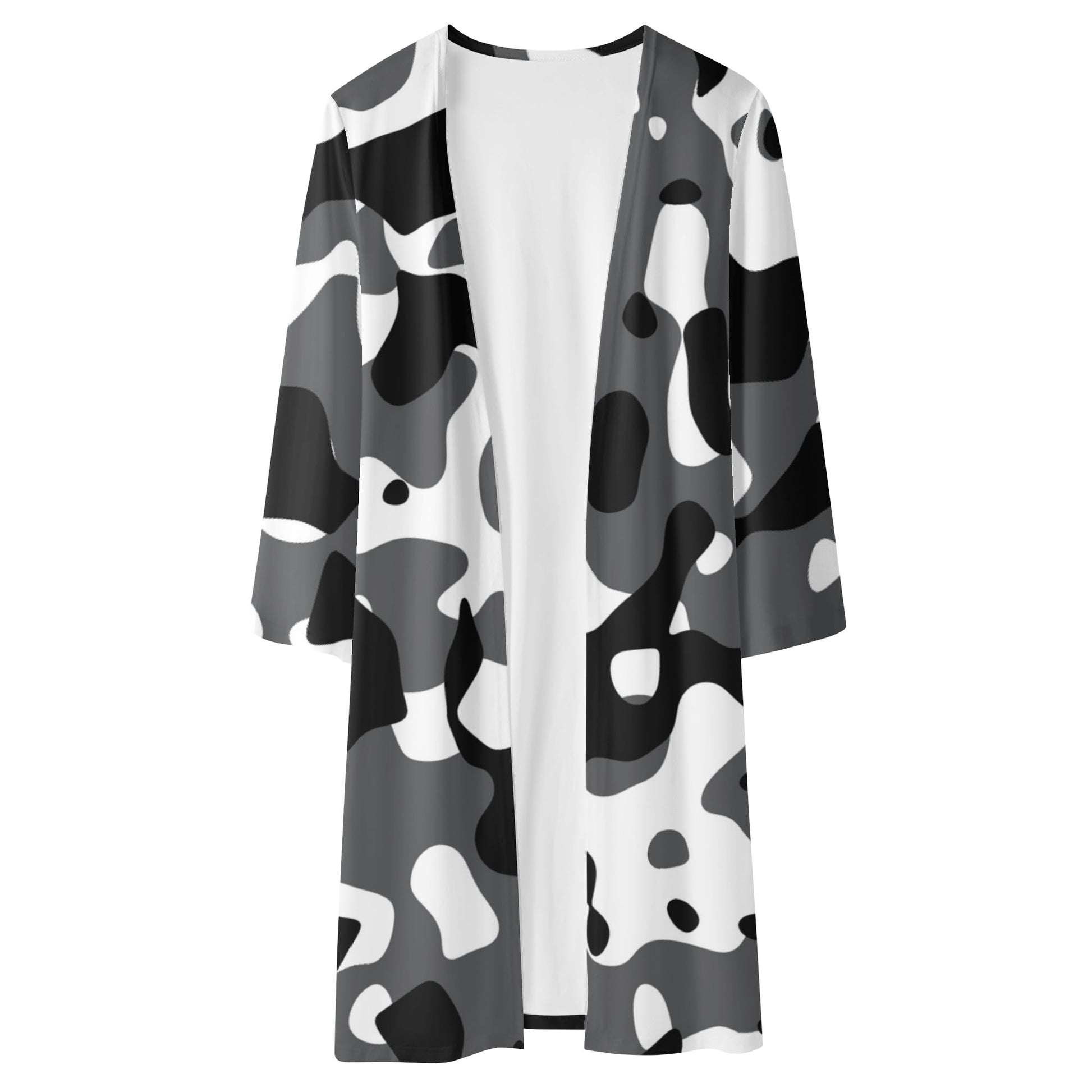Langer leichter Schwarz Grau Weiß Camouflage Kimono Cardigan Cardigan JLR Design