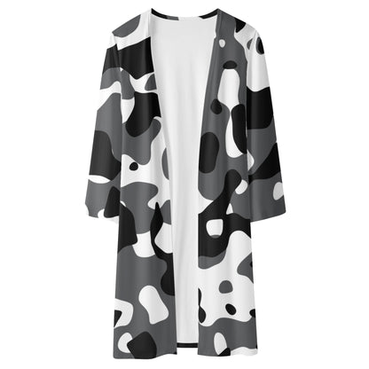 Langer leichter Schwarz Grau Weiß Camouflage Kimono Cardigan Cardigan JLR Design