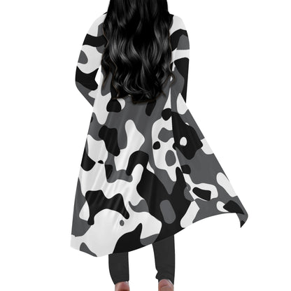 Langer leichter Schwarz Grau Weiß Camouflage Kimono Cardigan Cardigan JLR Design