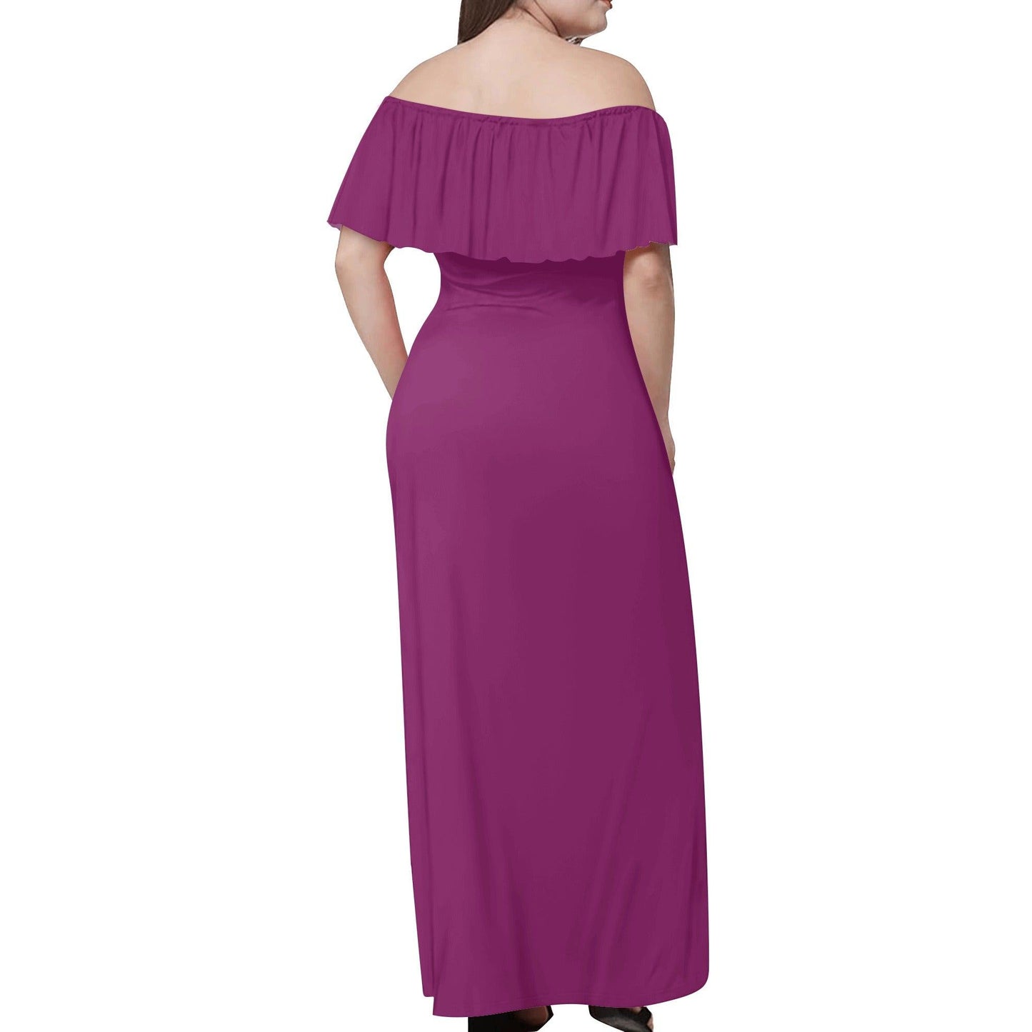 Langes schulterfreies Aubergine Kleid mit lockerem Oberteil Off-Shoulder-Kleid 73.99 Aubergine, Kleid, Lang, locker, Oberteil, Schulterfrei JLR Design