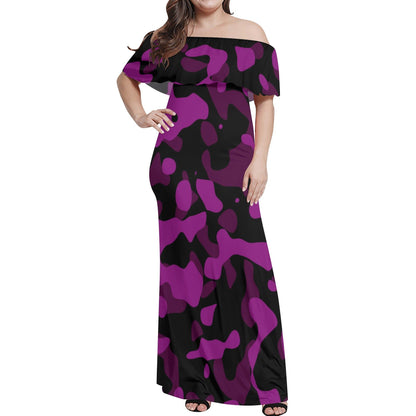 Langes schulterfreies Black Pink Kleid mit lockerem Oberteil Off-Shoulder-Kleid 79.99 Black, Camouflage, Kleid, Lang, locker, Oberteil, Pink, Schulterfrei JLR Design