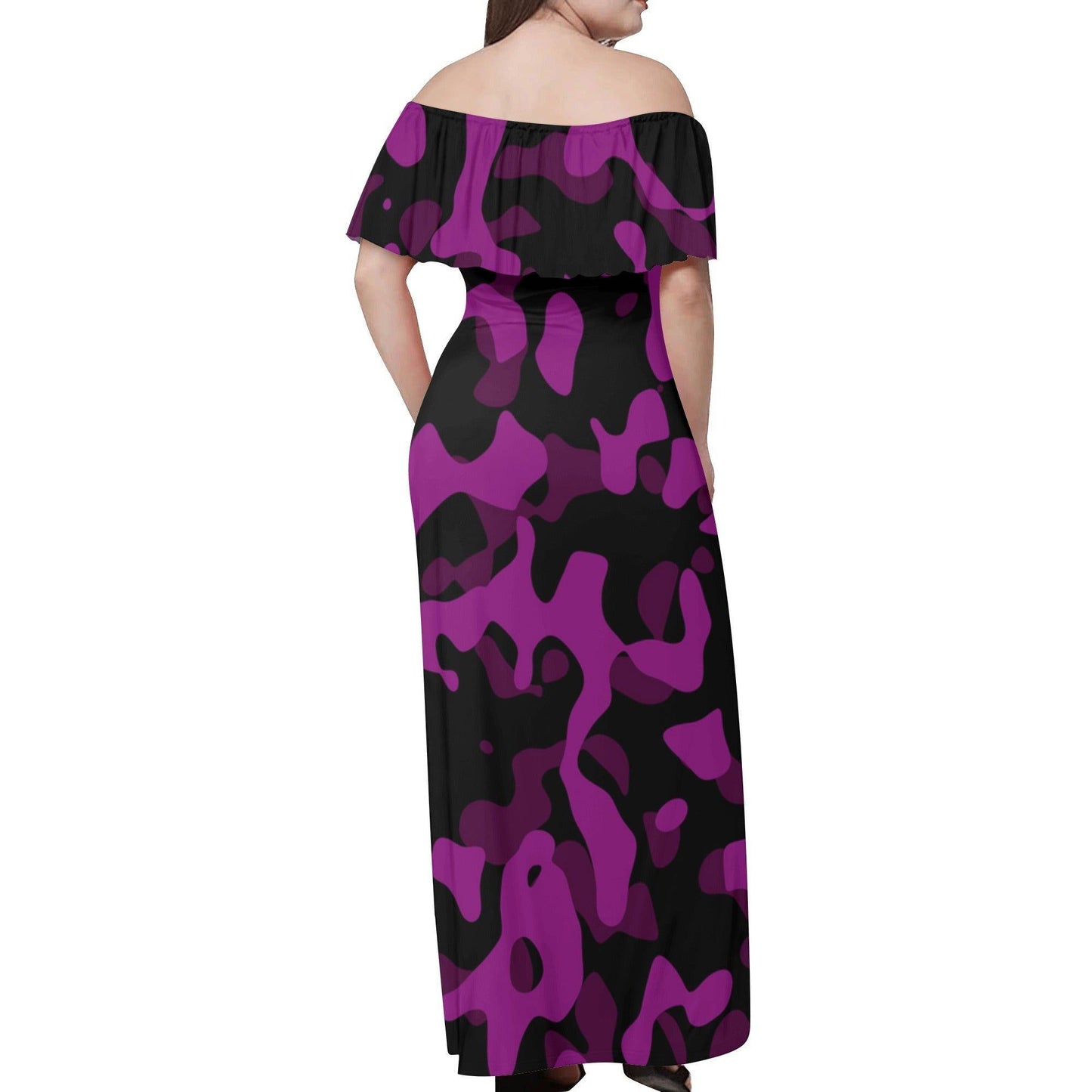 Langes schulterfreies Black Pink Kleid mit lockerem Oberteil Off-Shoulder-Kleid 79.99 Black, Camouflage, Kleid, Lang, locker, Oberteil, Pink, Schulterfrei JLR Design