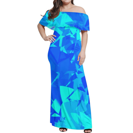 Langes schulterfreies Blue Crystal Kleid mit lockerem Oberteil Off-Shoulder-Kleid 79.99 Blue, Crystal, Kleid, Lang, locker, Oberteil, Schulterfrei JLR Design