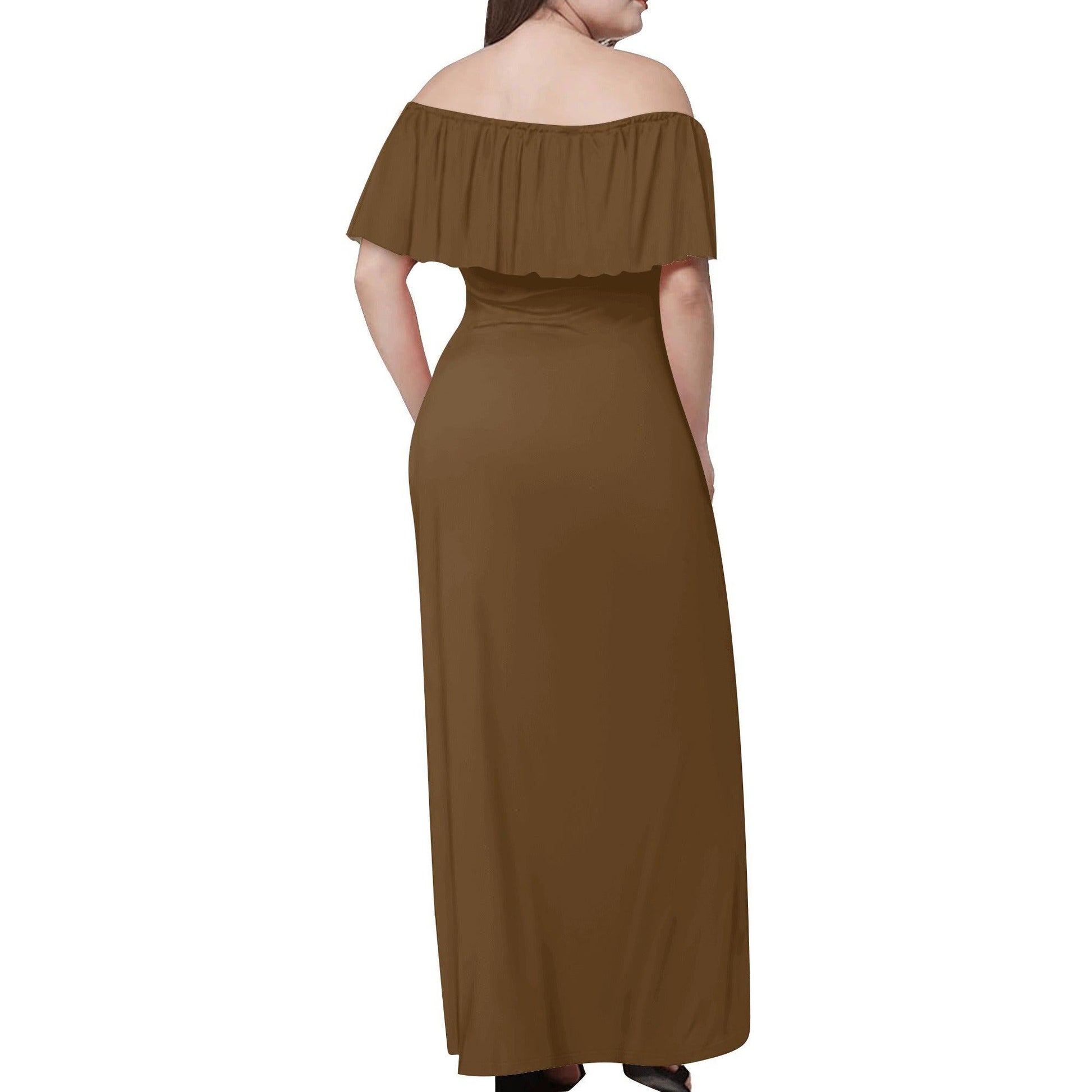 Langes schulterfreies braunes Kleid mit lockerem Oberteil Off-Shoulder-Kleid 73.99 Braun, Kleid, Lang, locker, Oberteil, Schulterfrei JLR Design
