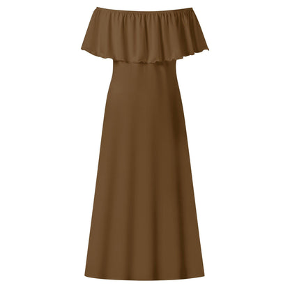 Langes schulterfreies braunes Kleid mit lockerem Oberteil Off-Shoulder-Kleid 73.99 Braun, Kleid, Lang, locker, Oberteil, Schulterfrei JLR Design