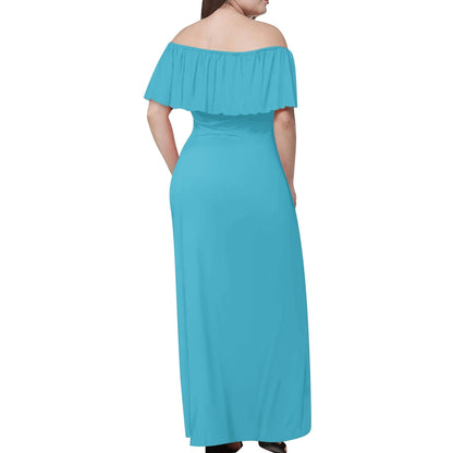 Langes schulterfreies Bright Summer Sky Kleid mit lockerem Oberteil Off-Shoulder-Kleid 73.99 Bright, Kleid, Lang, locker, Oberteil, Schulterfrei, Sky, Summer JLR Design