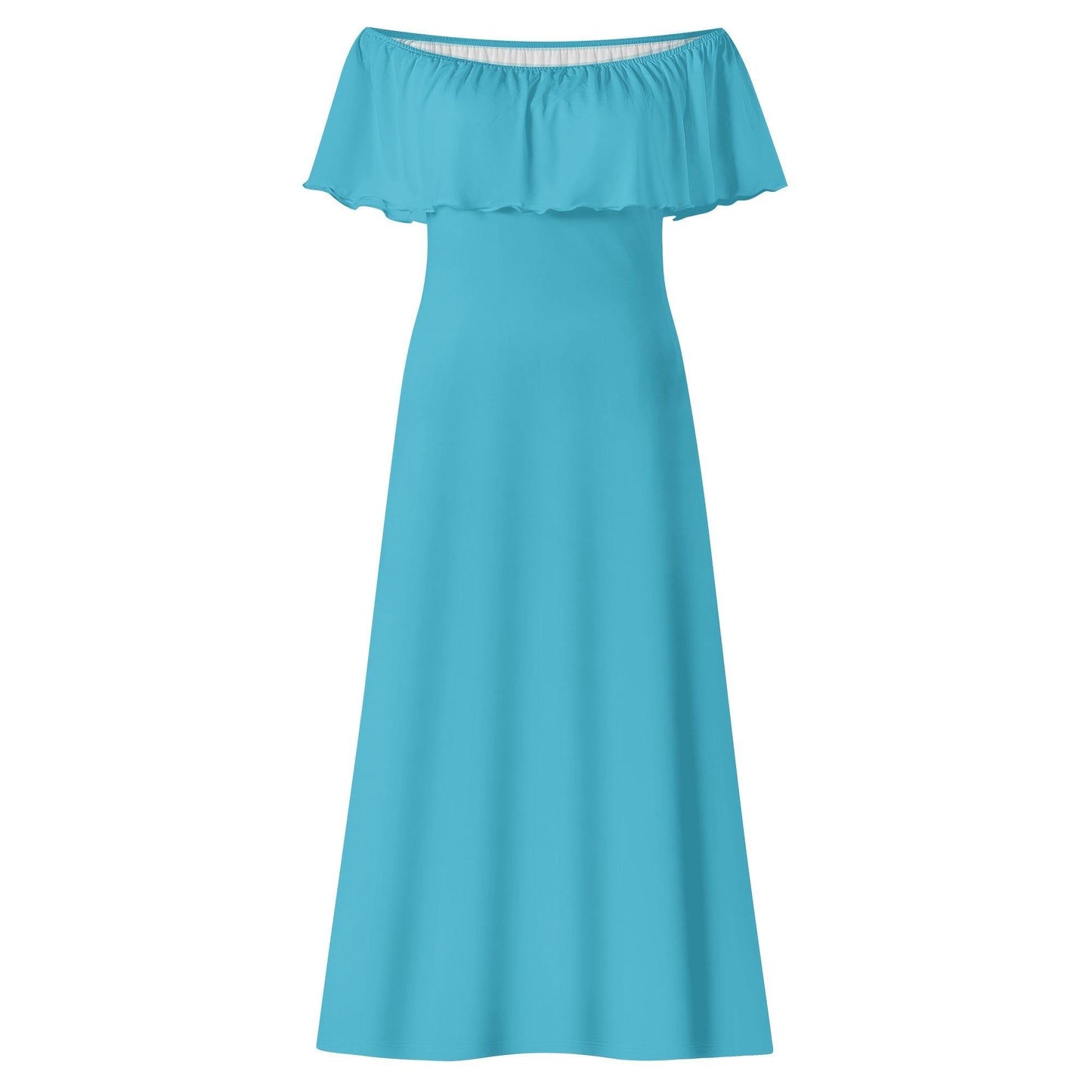 Langes schulterfreies Bright Summer Sky Kleid mit lockerem Oberteil Off-Shoulder-Kleid 73.99 Bright, Kleid, Lang, locker, Oberteil, Schulterfrei, Sky, Summer JLR Design