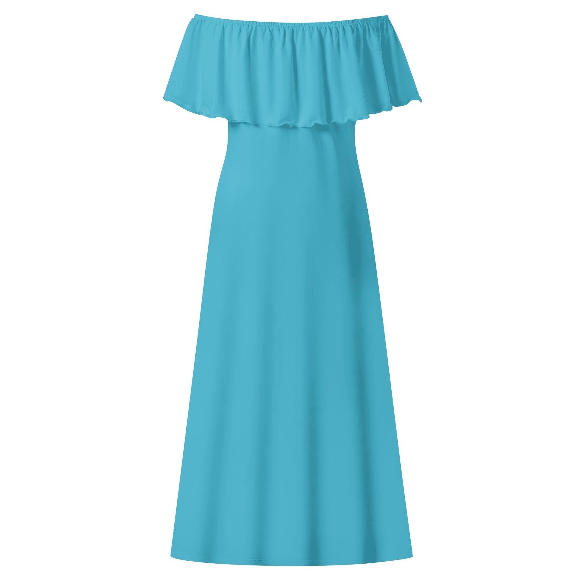 Langes schulterfreies Bright Summer Sky Kleid mit lockerem Oberteil Off-Shoulder-Kleid 73.99 Bright, Kleid, Lang, locker, Oberteil, Schulterfrei, Sky, Summer JLR Design