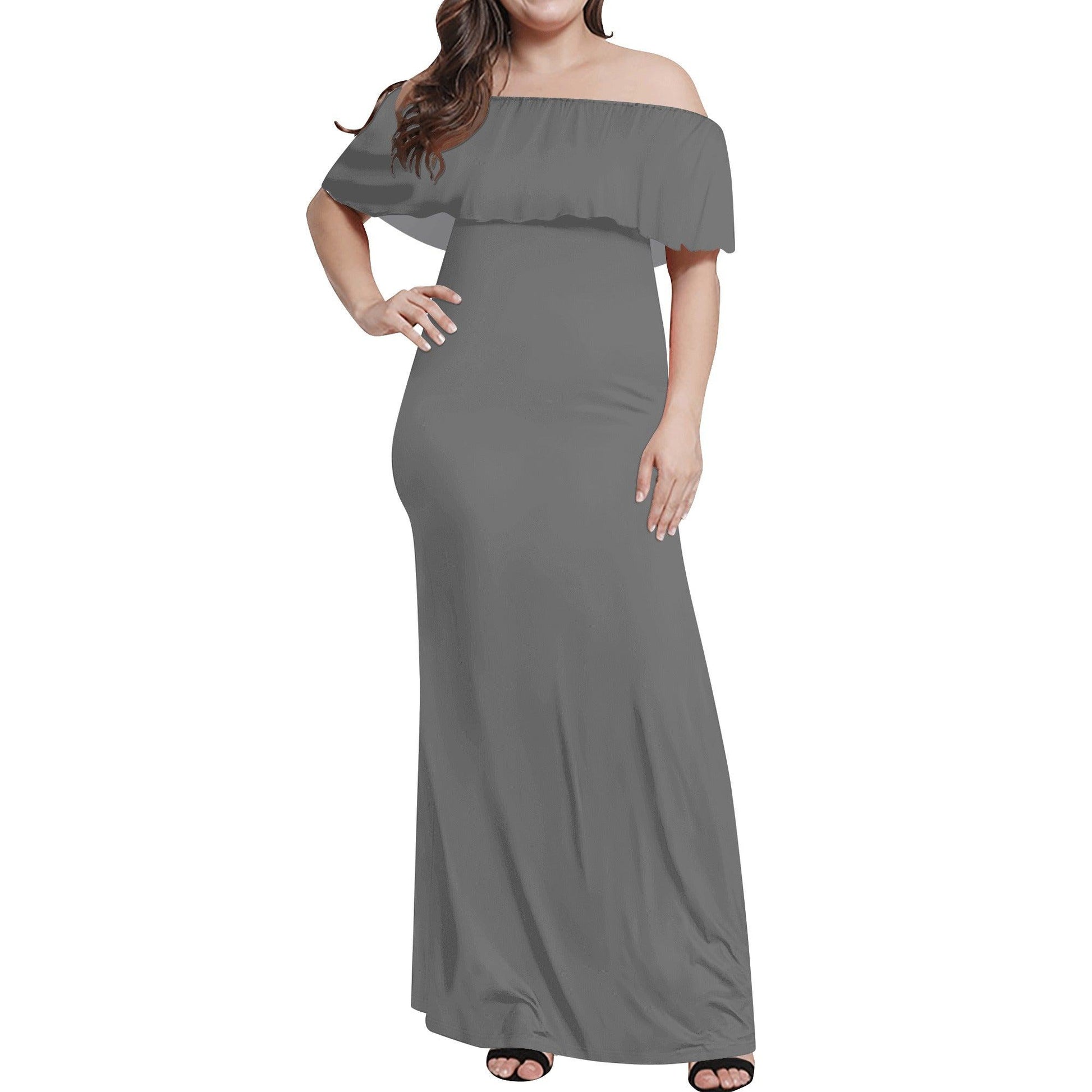 Langes schulterfreies graues Kleid mit lockerem Oberteil Off-Shoulder-Kleid 73.99 grau, Kleid, Lang, locker, Oberteil, Schulterfrei JLR Design