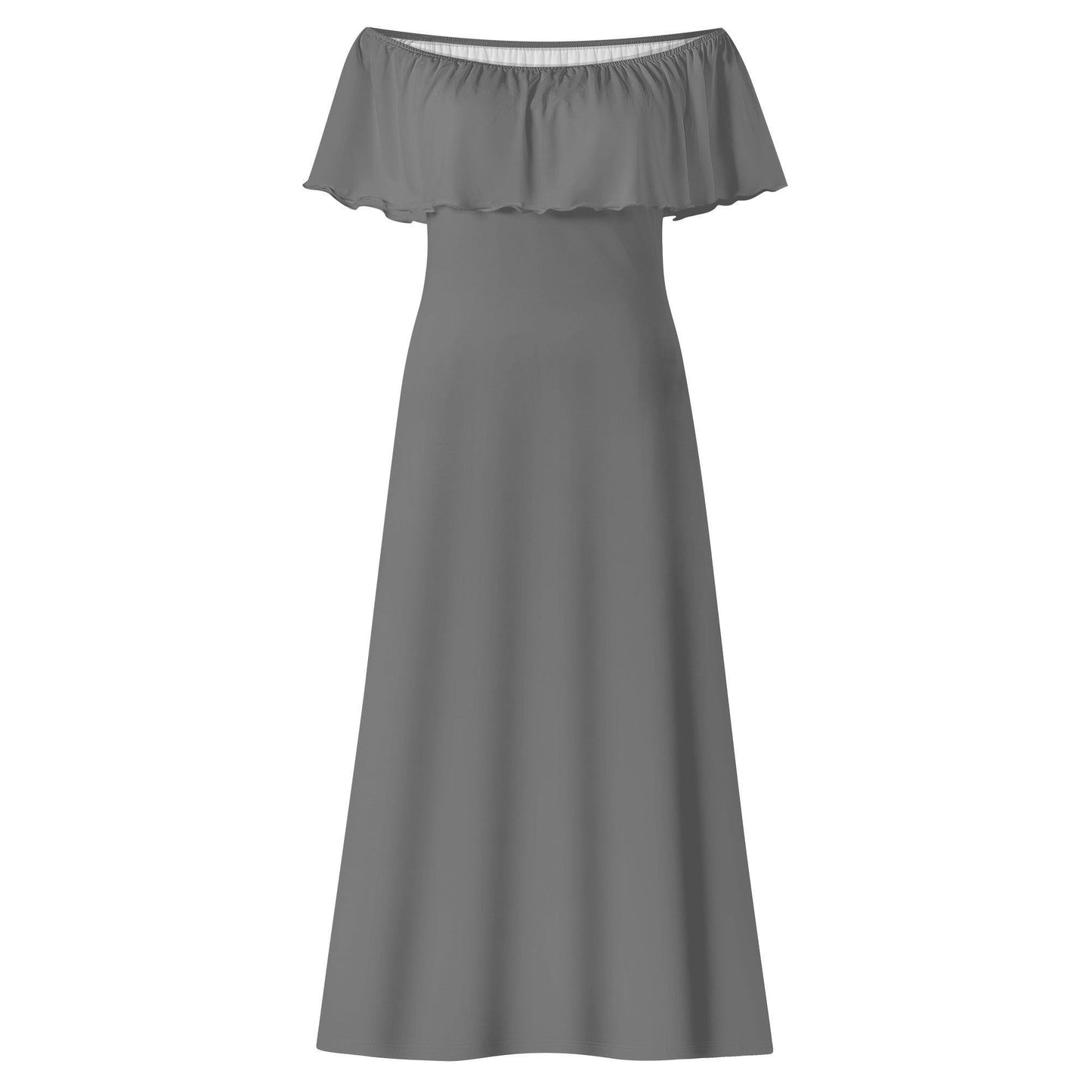 Langes schulterfreies graues Kleid mit lockerem Oberteil Off-Shoulder-Kleid 73.99 grau, Kleid, Lang, locker, Oberteil, Schulterfrei JLR Design