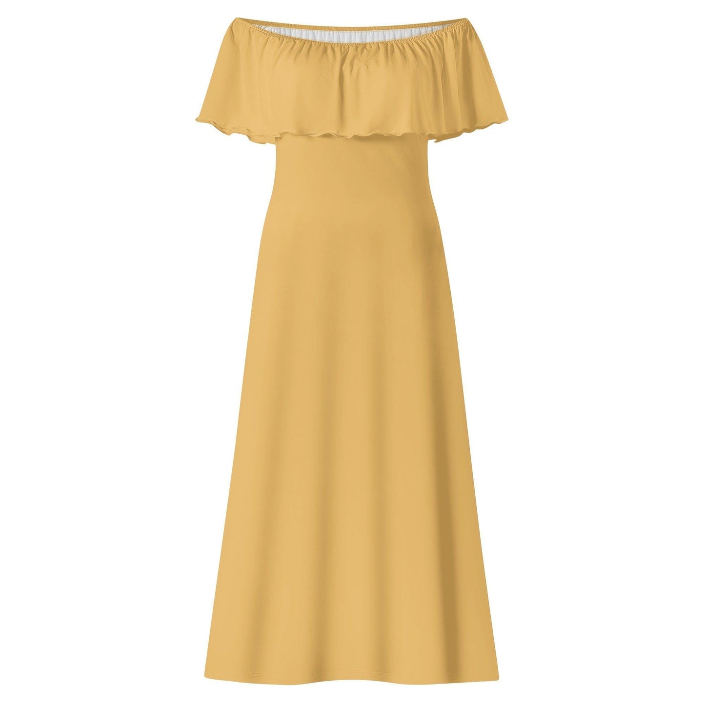 Langes schulterfreies Harvest Gold Kleid mit lockerem Oberteil Off-Shoulder-Kleid 73.99 Gold, Harvest, Kleid, Lang, locker, Oberteil, Schulterfrei JLR Design