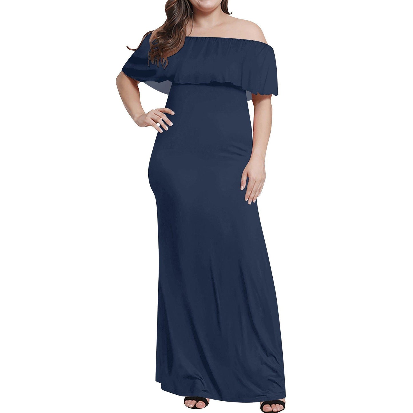 Langes schulterfreies Navy Kleid mit lockerem Oberteil Off-Shoulder-Kleid 73.99 Kleid, Lang, locker, Navy, Oberteil, Schulterfrei JLR Design