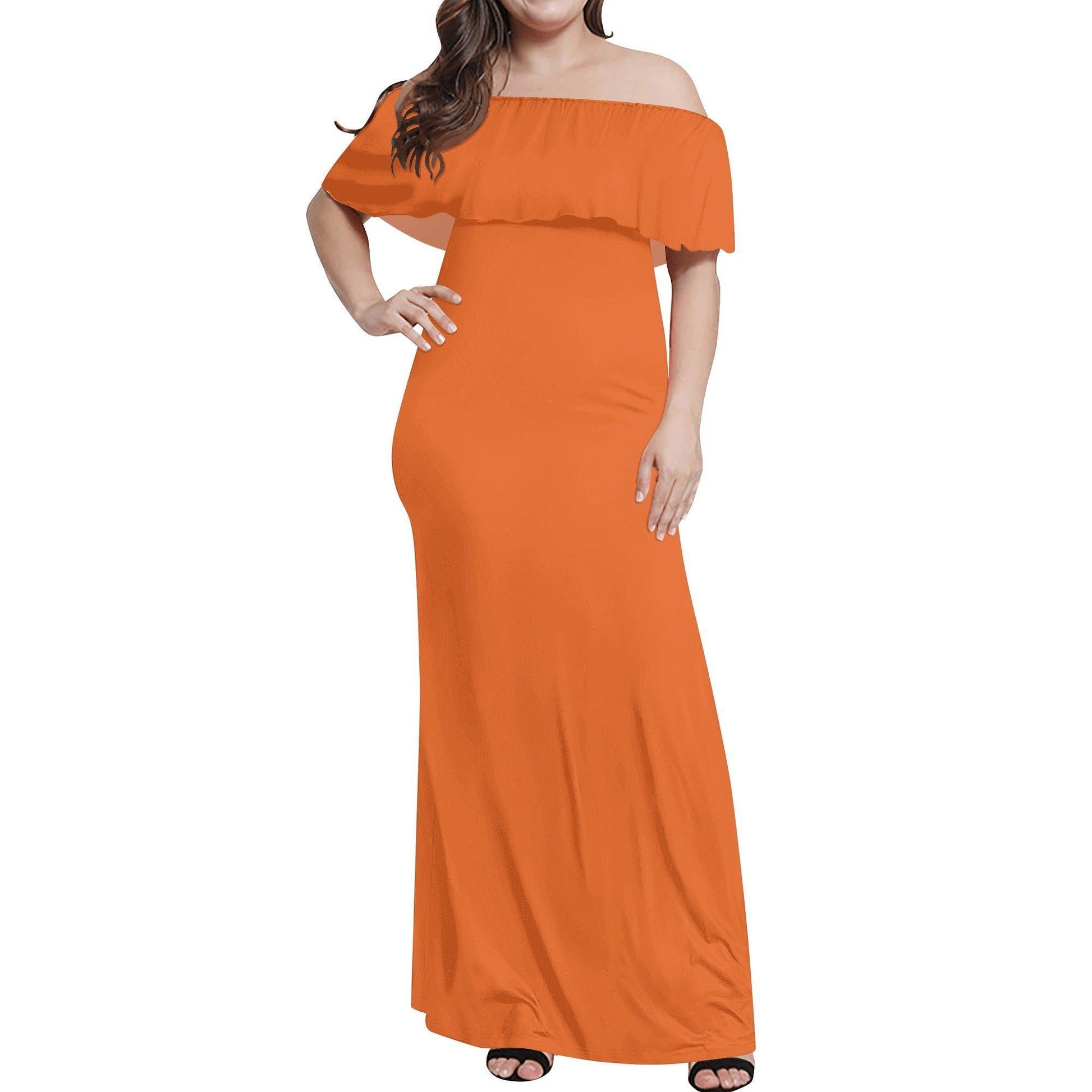 Langes schulterfreies Orange Kleid mit lockerem Oberteil Off-Shoulder-Kleid 73.99 Kleid, Lang, locker, Oberteil, Orange, Schulterfrei JLR Design