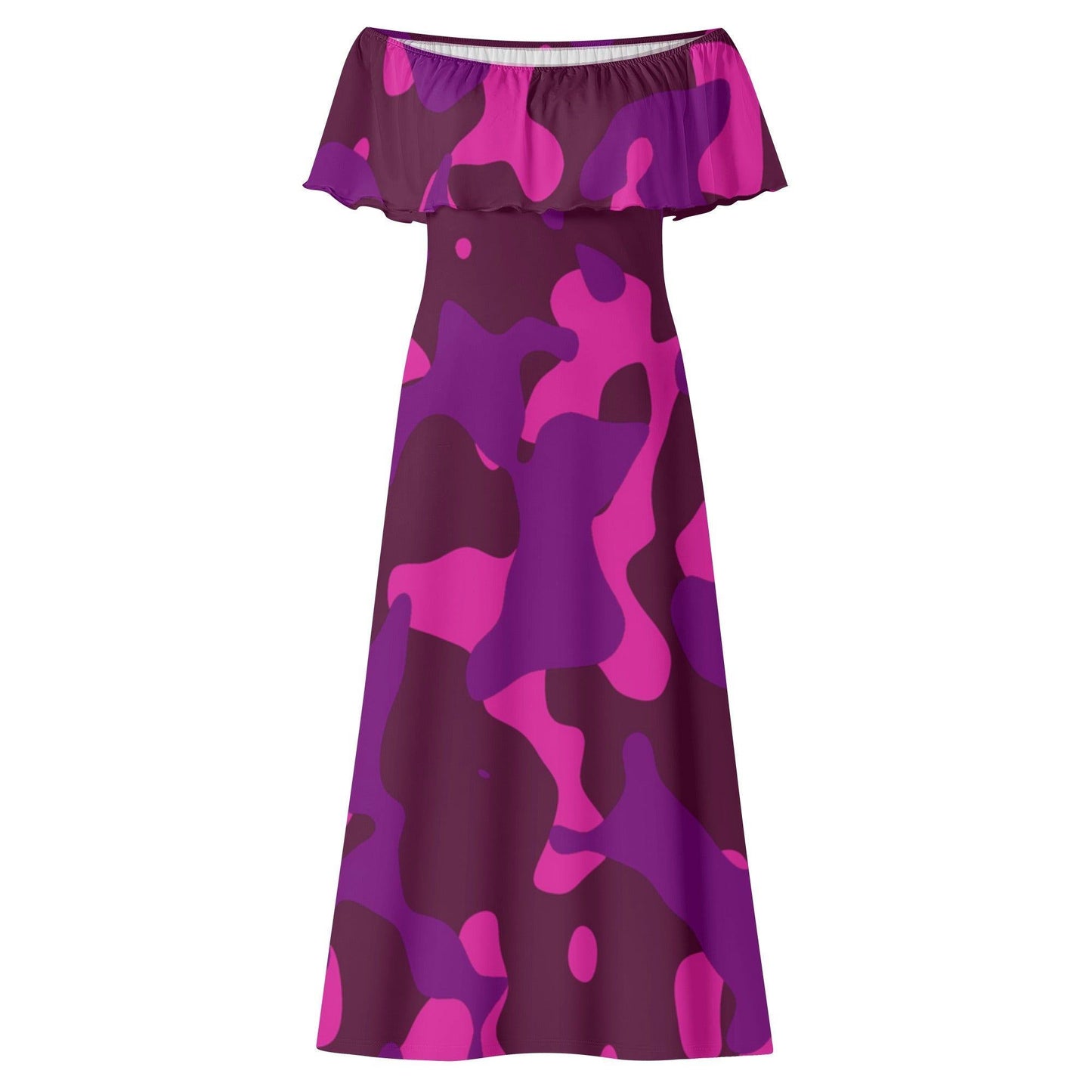 Langes schulterfreies Pink Camouflage Kleid mit lockerem Oberteil Off-Shoulder-Kleid 79.99 Camouflage, Kleid, Lang, locker, Oberteil, Pink, Schulterfrei JLR Design