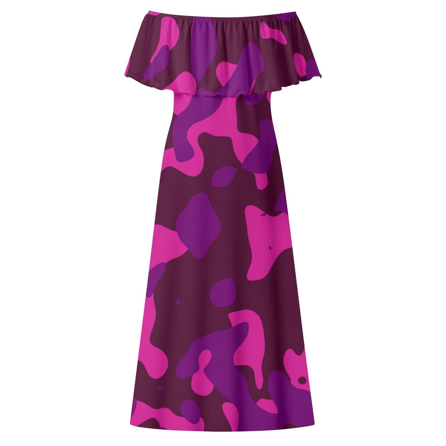 Langes schulterfreies Pink Camouflage Kleid mit lockerem Oberteil Off-Shoulder-Kleid 79.99 Camouflage, Kleid, Lang, locker, Oberteil, Pink, Schulterfrei JLR Design