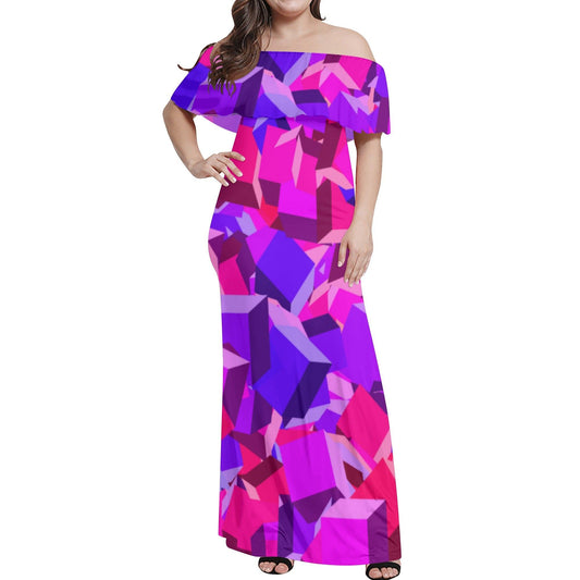Langes schulterfreies Pink Cube Kleid mit lockerem Oberteil Off-Shoulder-Kleid 79.99 Cube, Kleid, Lang, locker, Oberteil, Pink, Schulterfrei JLR Design