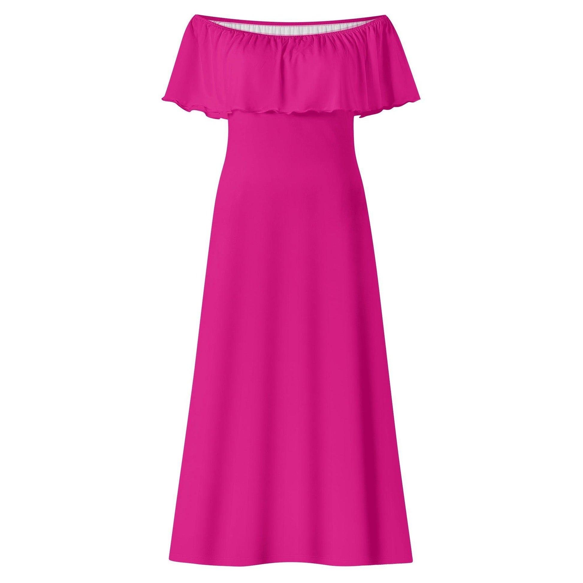 Langes schulterfreies pinkes Kleid mit lockerem Oberteil Off-Shoulder-Kleid 73.99 Kleid, Lang, locker, Medium, Oberteil, Red, Schulterfrei, Violet JLR Design