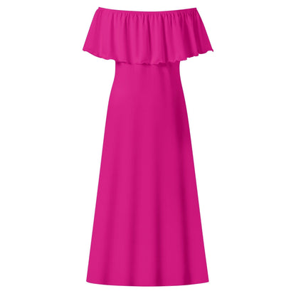 Langes schulterfreies pinkes Kleid mit lockerem Oberteil Off-Shoulder-Kleid 73.99 Kleid, Lang, locker, Medium, Oberteil, Red, Schulterfrei, Violet JLR Design