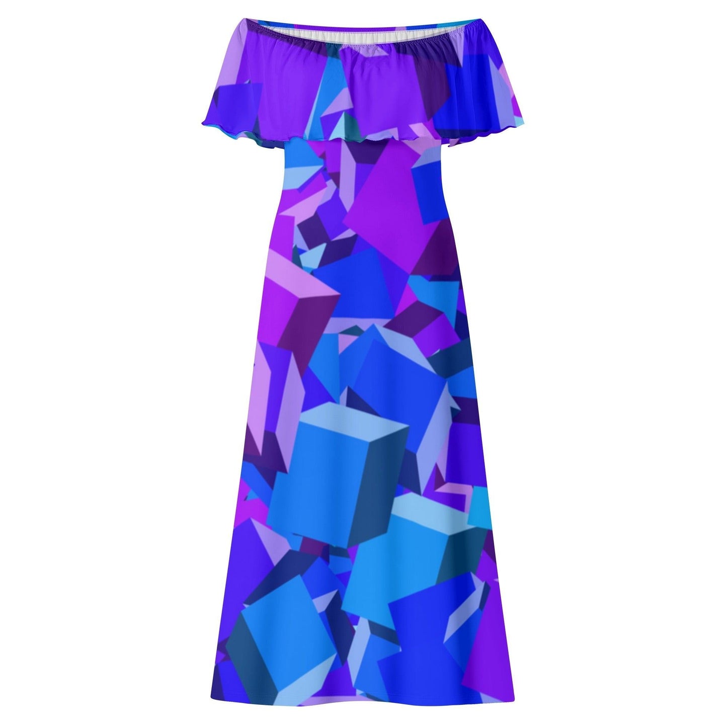 Langes schulterfreies Purple Cube Kleid mit lockerem Oberteil Off-Shoulder-Kleid 79.99 Cube, Kleid, Lang, locker, Oberteil, Purple, Schulterfrei JLR Design