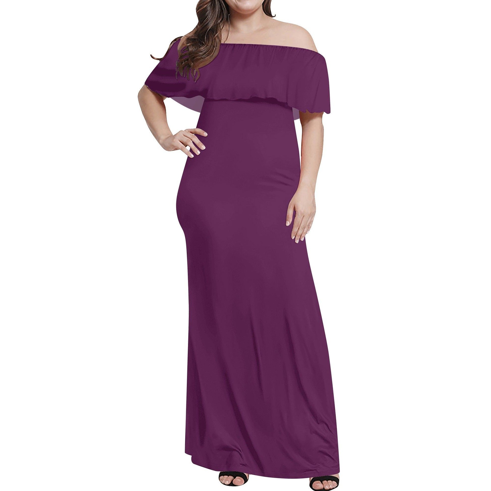 Langes schulterfreies Tyrian Purple Kleid mit lockerem Oberteil Off-Shoulder-Kleid 73.99 Kleid, Lang, locker, Oberteil, Purple, Schulterfrei, Tyrian JLR Design