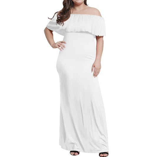 Langes schulterfreies weißes Kleid mit lockerem Oberteil Off-Shoulder-Kleid 73.99 Kleid, Lang, locker, Oberteil, Schulterfrei, Weiß JLR Design