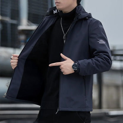 Lässige Kapuzenjacke für Herren – Unifarben, Regular Fit Jacke JLR Design