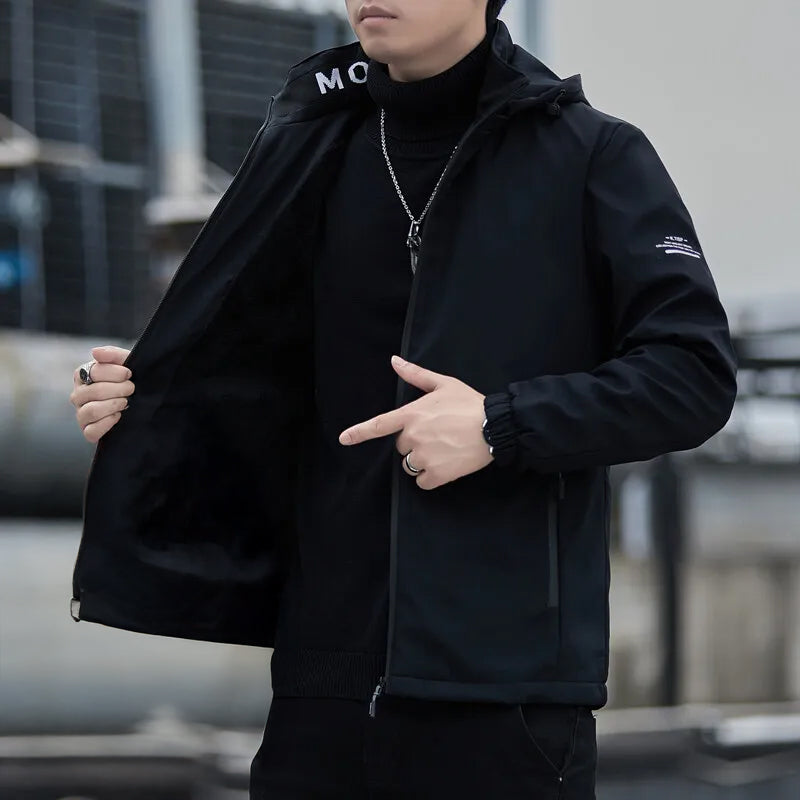 Lässige Kapuzenjacke für Herren – Unifarben, Regular Fit Jacke JLR Design