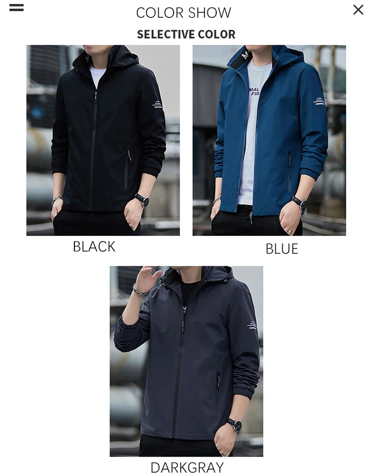 Lässige Kapuzenjacke für Herren – Unifarben, Regular Fit Jacke JLR Design