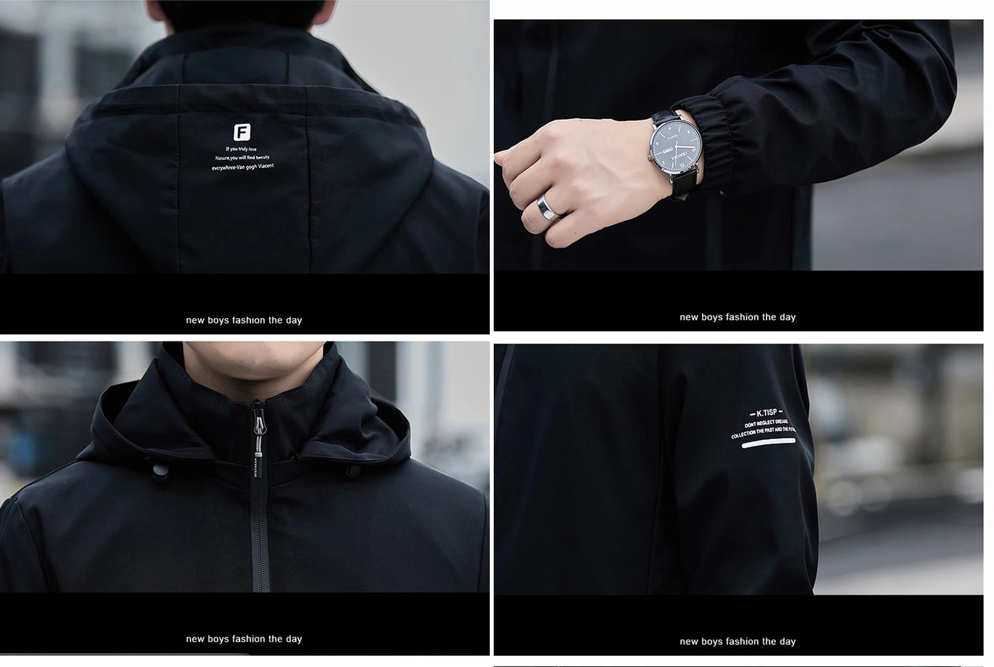 Lässige Kapuzenjacke für Herren – Unifarben, Regular Fit Jacke JLR Design