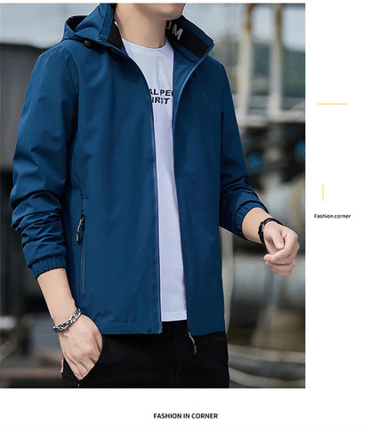 Lässige Kapuzenjacke für Herren – Unifarben, Regular Fit Jacke JLR Design