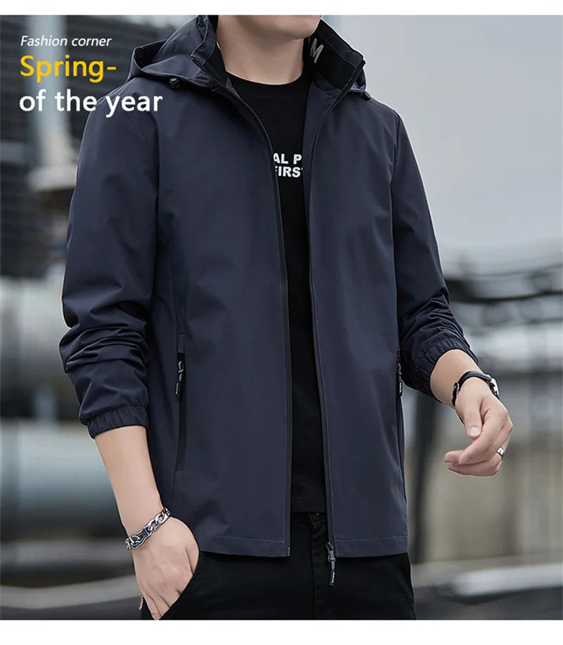 Lässige Kapuzenjacke für Herren – Unifarben, Regular Fit Jacke JLR Design