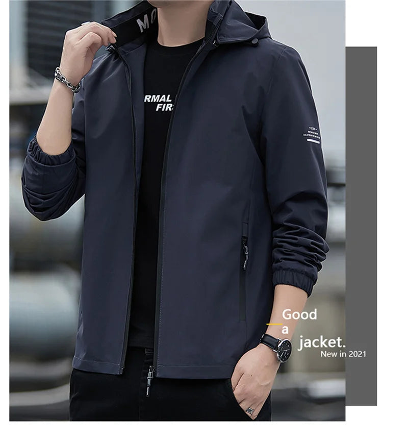 Lässige Kapuzenjacke für Herren – Unifarben, Regular Fit Jacke JLR Design