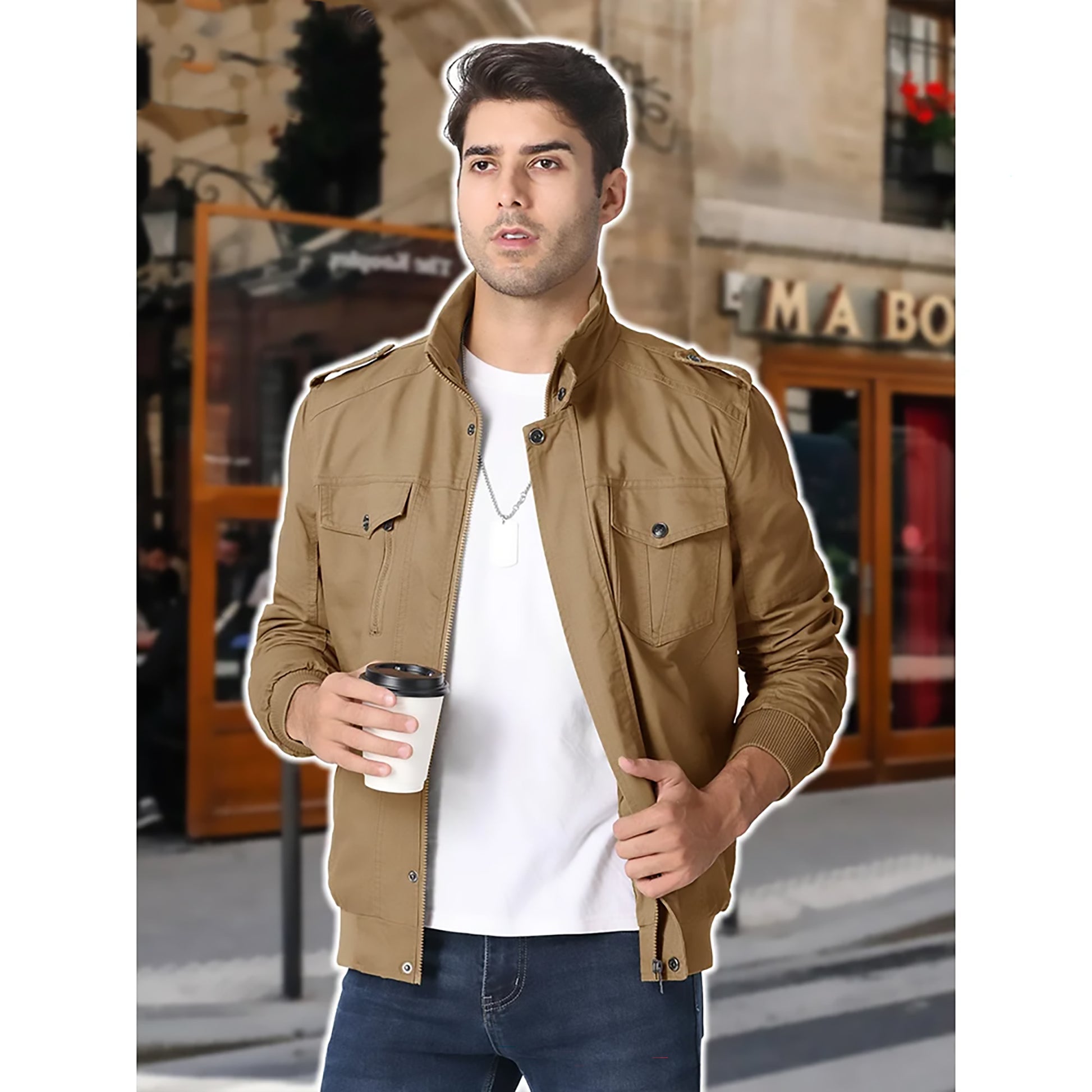 Leichte Herren Bomberjacke mit Stehkragen und Cargo-Taschen Bomberjacke JLR Design