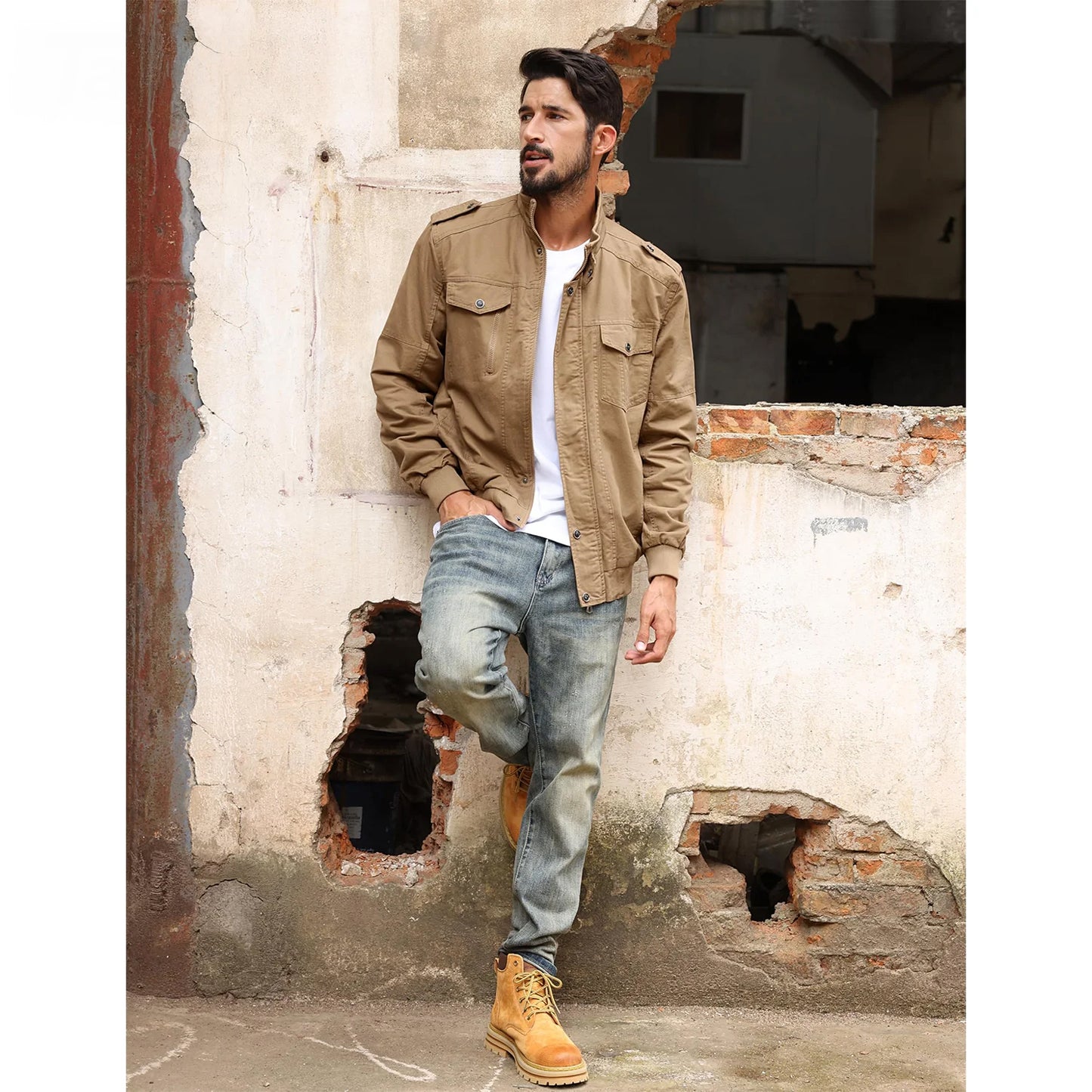 Leichte Herren Bomberjacke mit Stehkragen und Cargo-Taschen Bomberjacke JLR Design