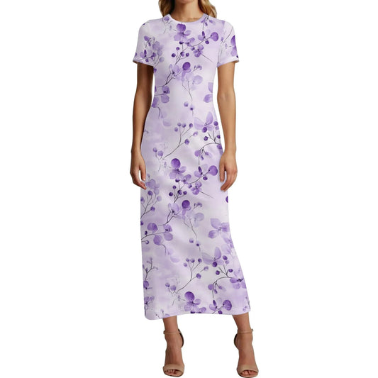 lilac-flowers-v1-short-sleeve-long-dress-long-dress-jlr-design-81333 - JLR Design