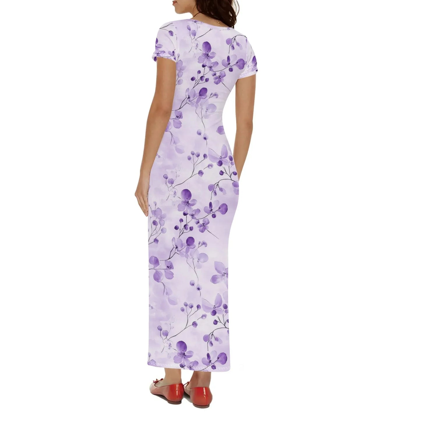 lilac-flowers-v1-short-sleeve-long-dress-long-dress-jlr-design-94191 - JLR Design