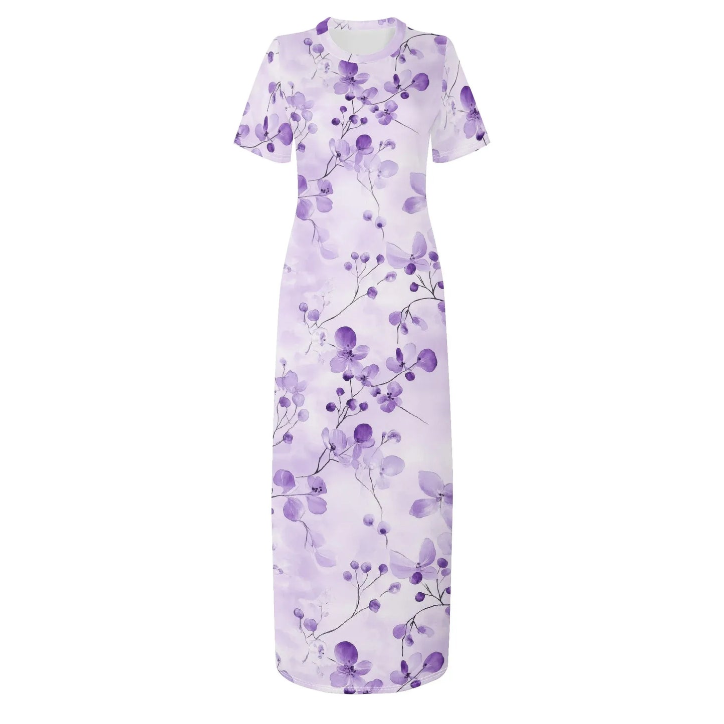 lilac-flowers-v1-short-sleeve-long-dress-long-dress-jlr-design-33728 - JLR Design