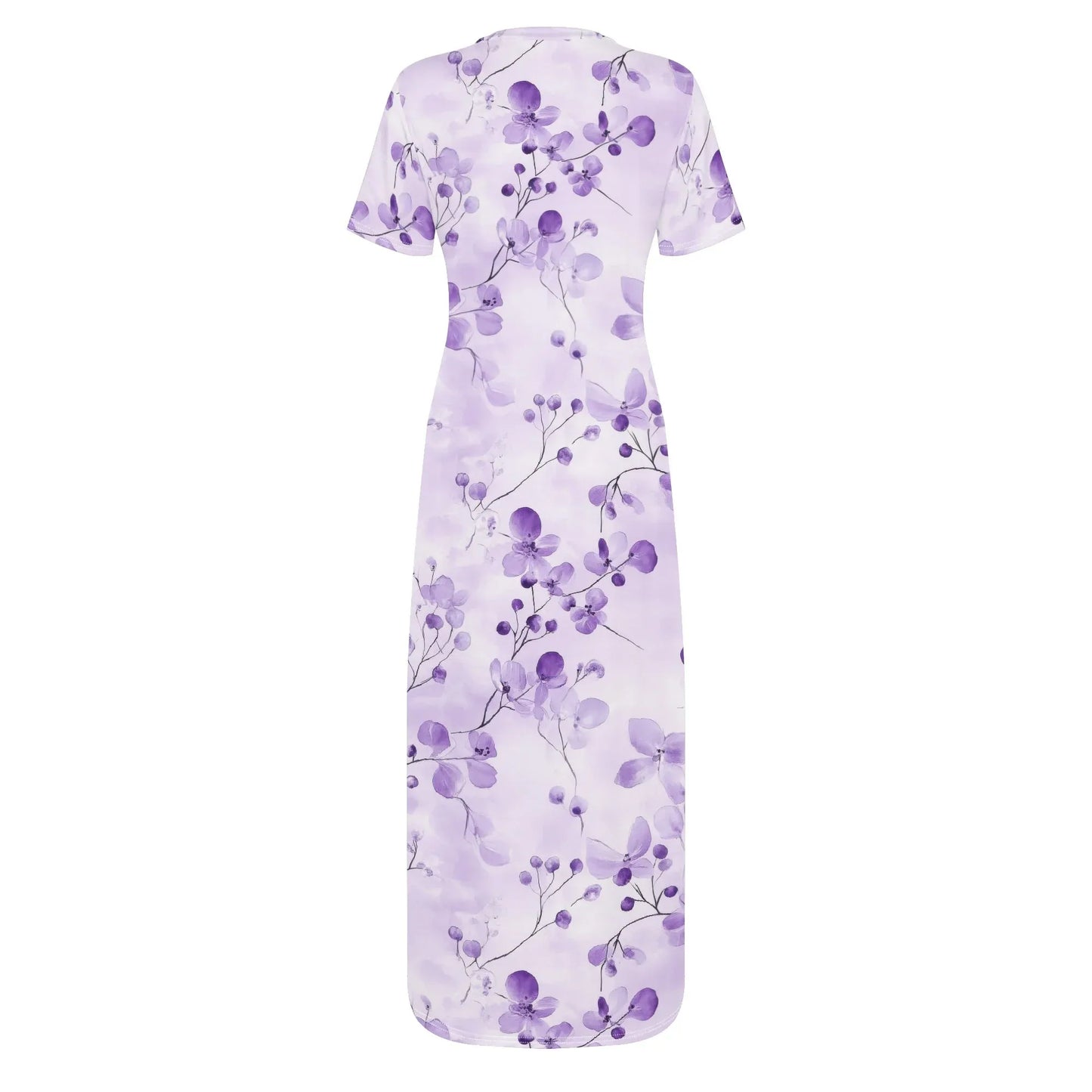 lilac-flowers-v1-short-sleeve-long-dress-long-dress-jlr-design-74659 - JLR Design