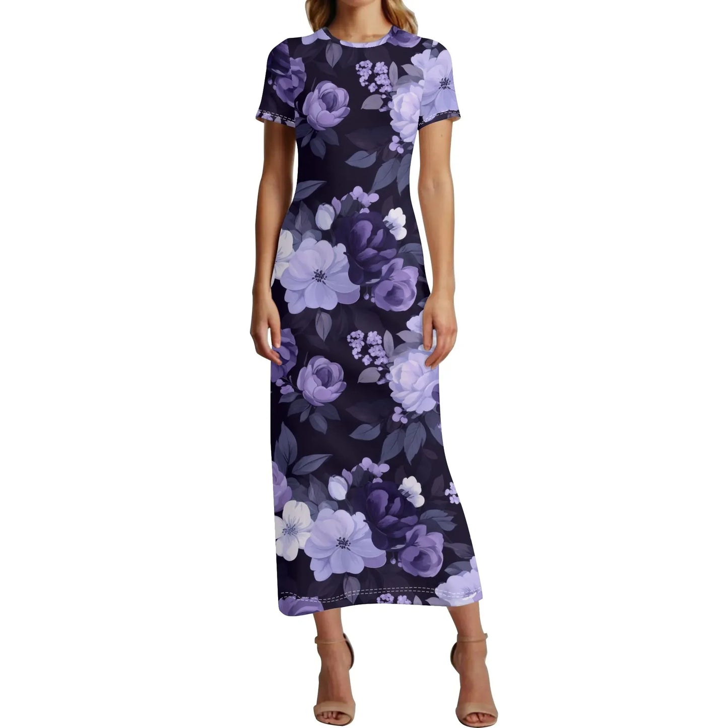 lilac-flowers-v2-short-sleeve-long-dress-long-dress-jlr-design-91445 - JLR Design