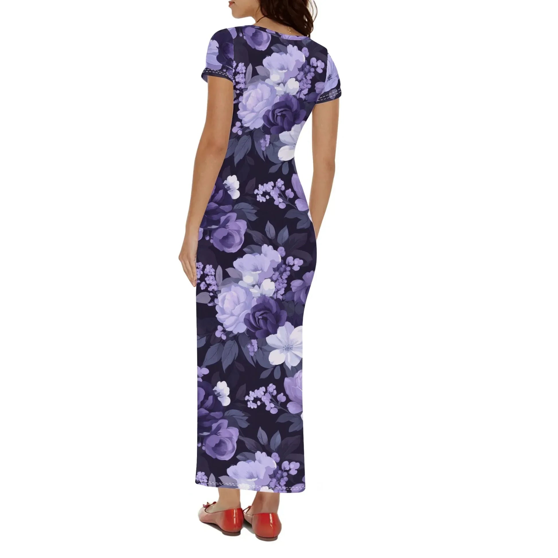lilac-flowers-v2-short-sleeve-long-dress-long-dress-jlr-design-36459 - JLR Design