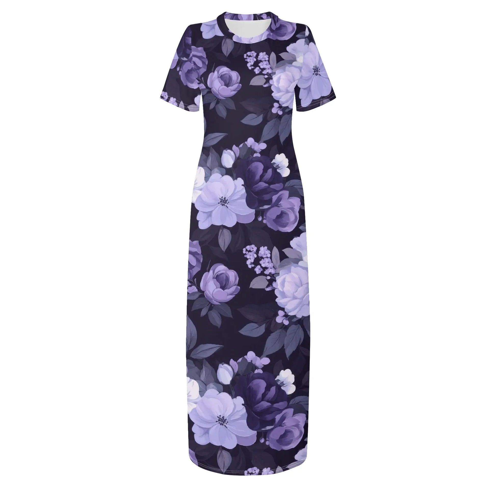 lilac-flowers-v2-short-sleeve-long-dress-long-dress-jlr-design-86394 - JLR Design