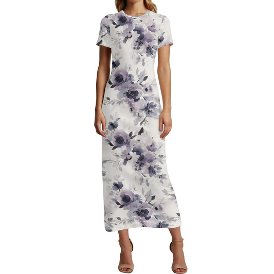 lilac-flowers-v3-short-sleeve-long-dress-long-dress-jlr-design-13892 - JLR Design