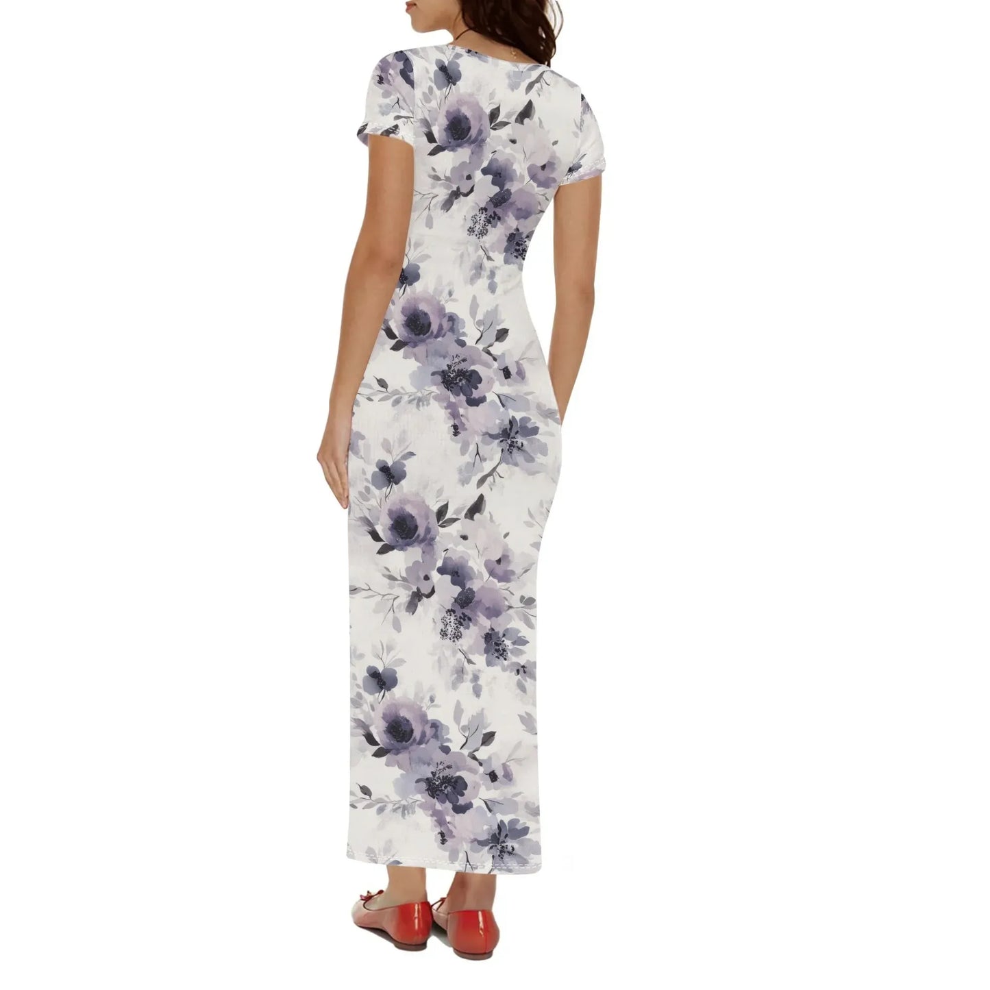 lilac-flowers-v3-short-sleeve-long-dress-long-dress-jlr-design-18434 - JLR Design