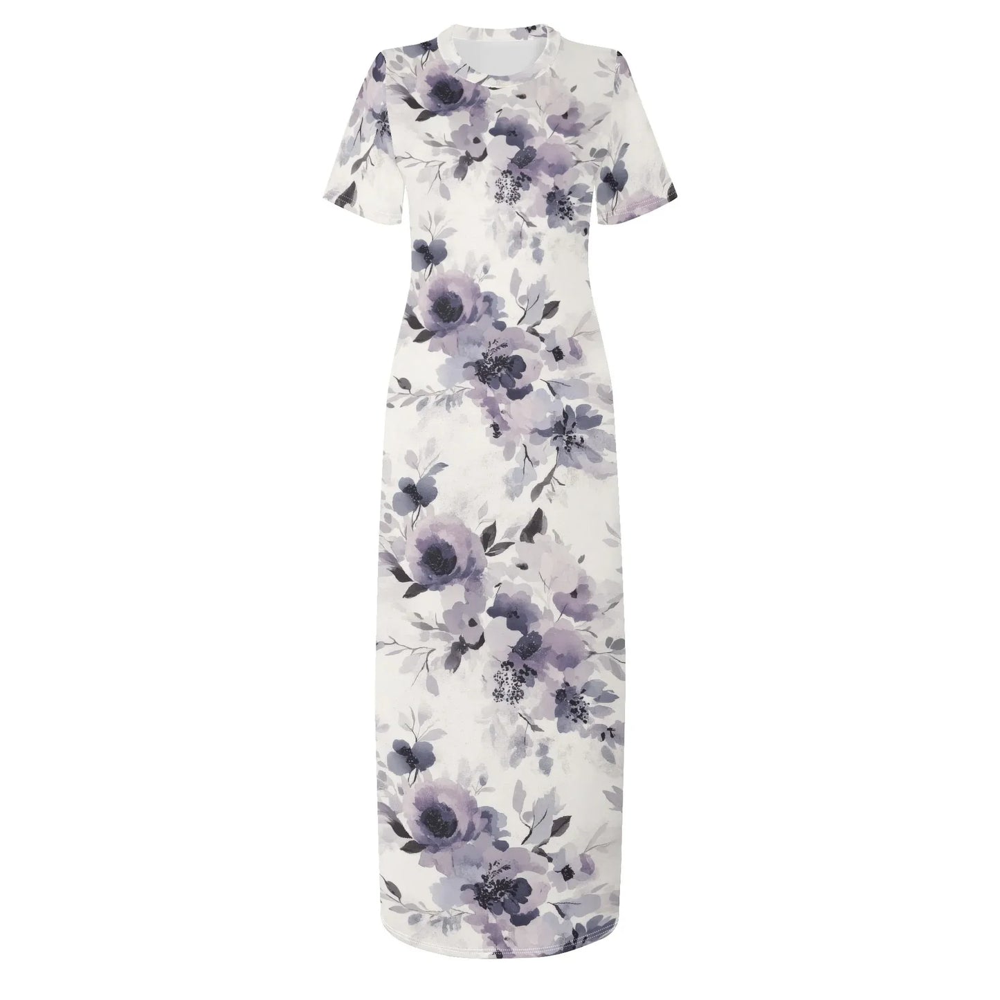 lilac-flowers-v3-short-sleeve-long-dress-long-dress-jlr-design-97834 - JLR Design