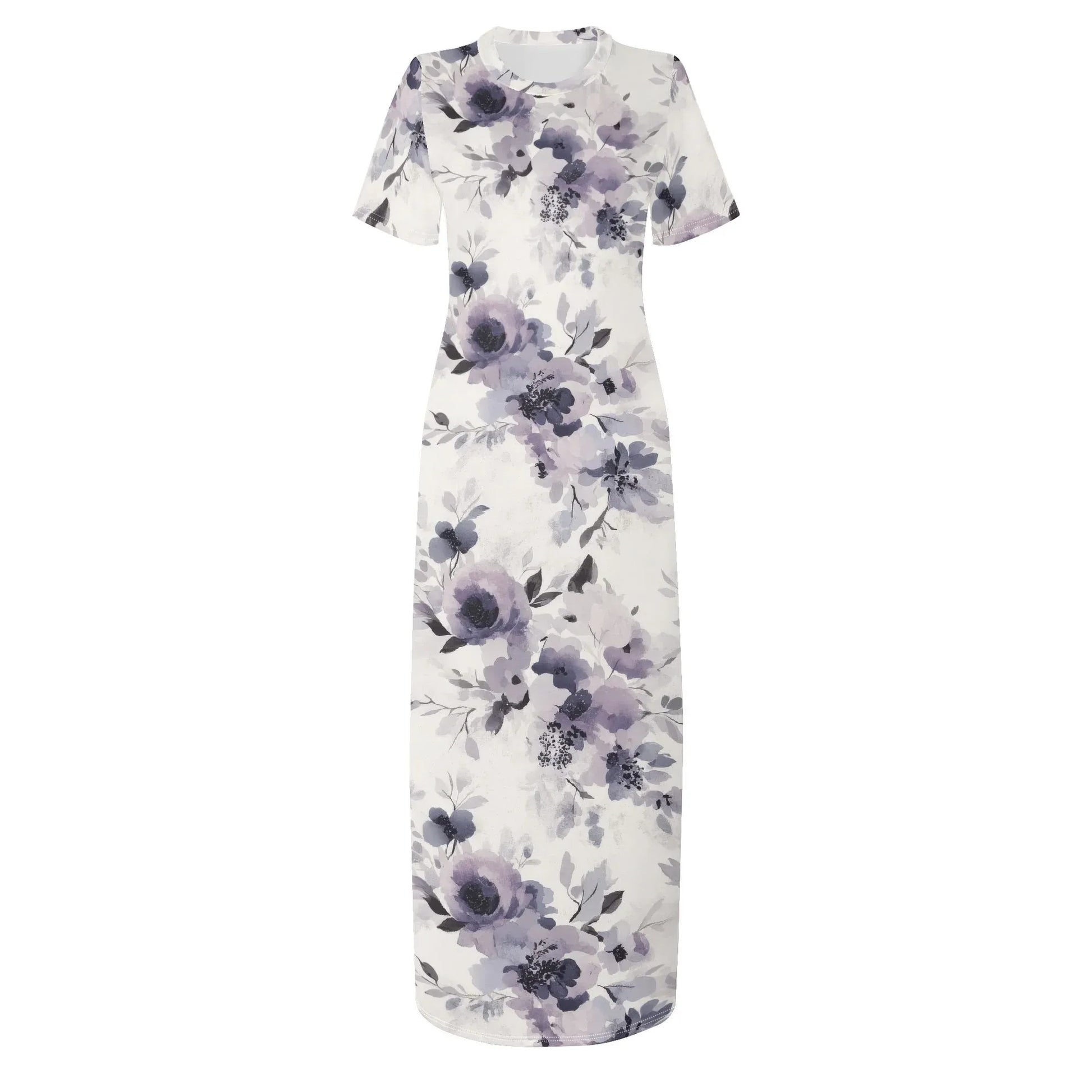 lilac-flowers-v3-short-sleeve-long-dress-long-dress-jlr-design-97834 - JLR Design