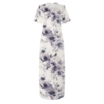 lilac-flowers-v3-short-sleeve-long-dress-long-dress-jlr-design-97834 - JLR Design