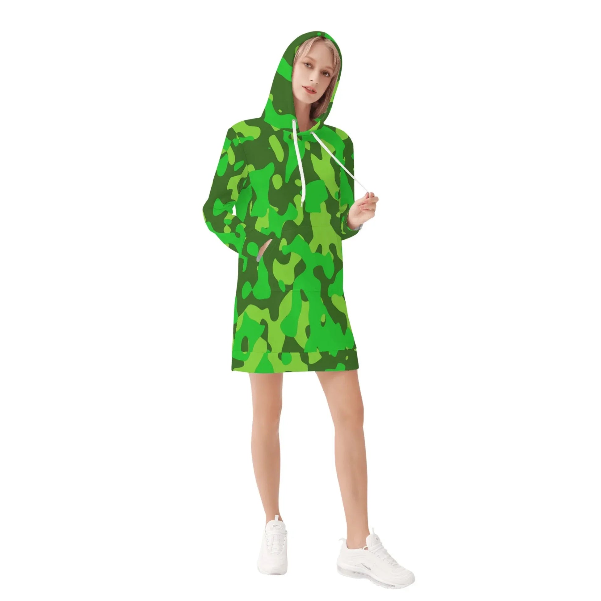 lime-green-camouflage-velvet-hoodie-dress-hoodiekleid-jlr-design-85115 - JLR Design