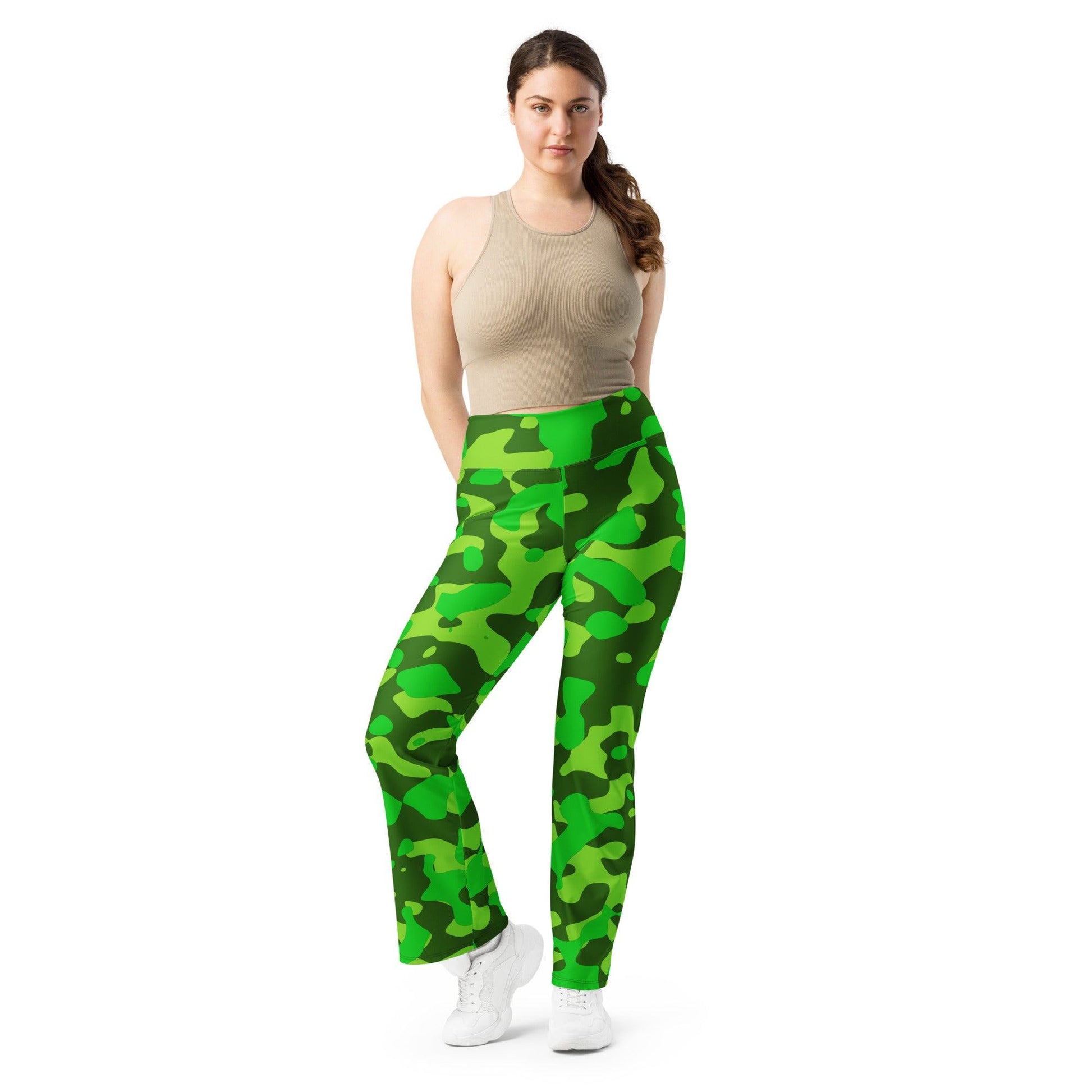 Lime Green Camouflage High Waist Flare Leggings Flare Leggings 69.99 Camouflage, Flare, Green, High, Leggings, Lime, Waist JLR Design